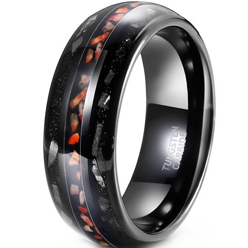 ***COI Black Tungsten Carbide Dinosaur Bone & Meteorite Dome Court Ring-01911A
