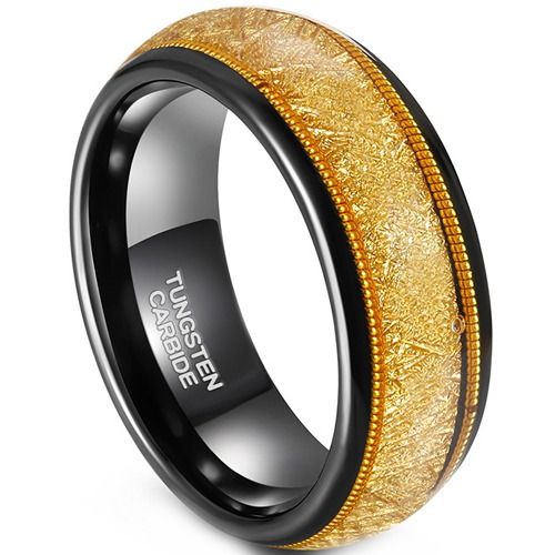 ***COI Tungsten Carbide Black Gold Tone Wire Ring With Meteorite-01918A