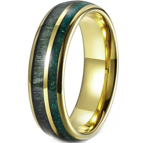 ***COI Gold Tone Tungsten Carbide Dome Court Ring With Meteorite & Deer Antler-01921A