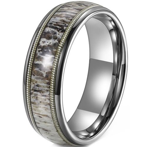 ***COI Tungsten Carbide Wire Ring With Deer Antler-01923A