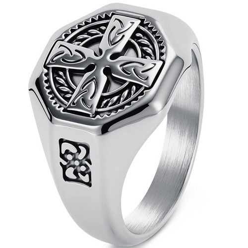 ***COI Titanium Black/Gold Tone/Silver Cross Celtic Ring-01926A