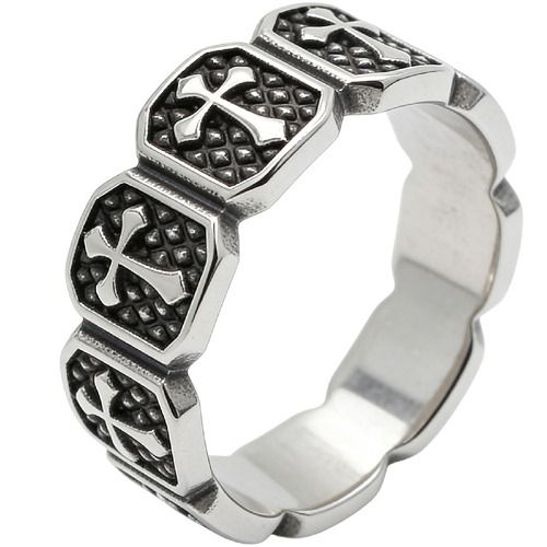 ***COI Titanium Black Silver Cross Ring-01928A