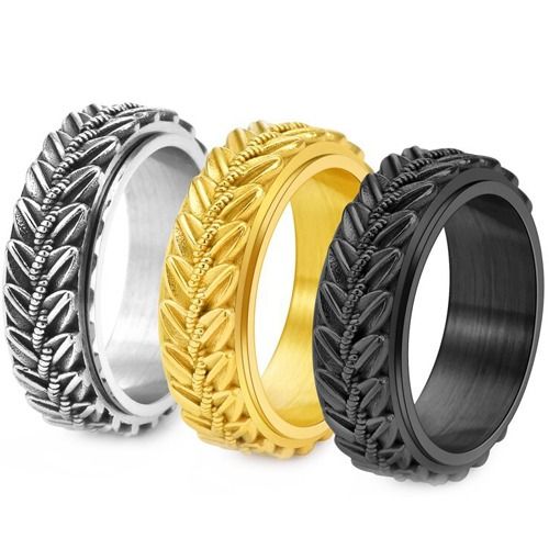 ***COI Titanium Black/Gold Tone/Silver Celtic & Leaves Ring-01929A