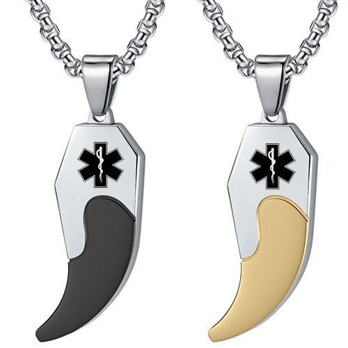 ***COI Titanium Black/Gold Tone Silver Medical Alert Pendant-01931A