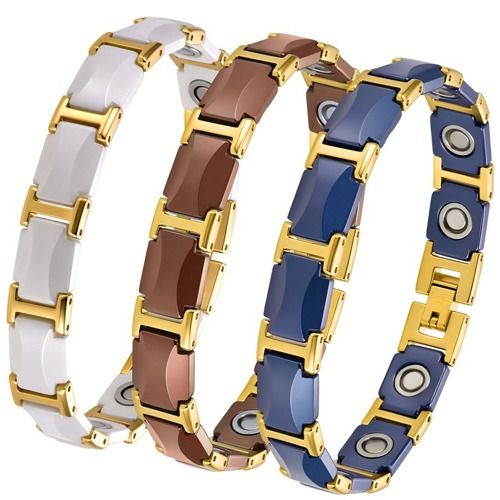 ***COI Gold Tone Titanium Ceramic Bracelet With Steel Clasp(Length: 8.27 inches)-01933A