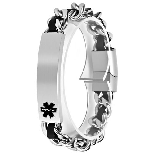 ***COI Titanium Black Silver Medical Alert Bracelet With Steel Clasp(Length: 7.87 inches)-01936A