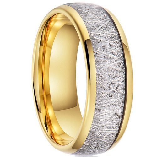 ***COI Gold Tone Tungsten Carbide Dome Court Ring With Meteorite-01940A