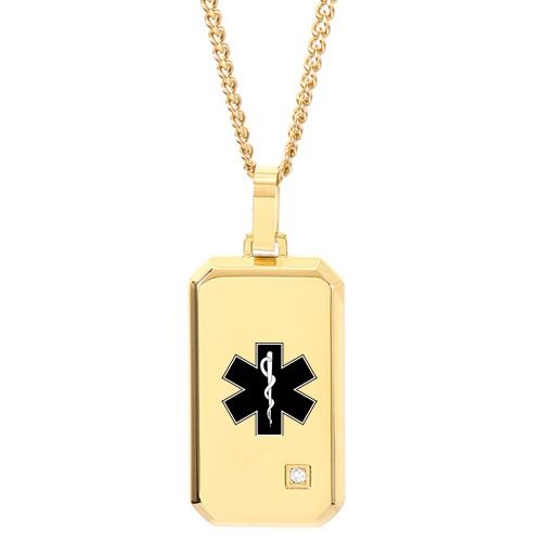 ***COI Titanium Black/Gold Tone/Silver Medical Alert Pendant With Cubic Zirconia-01941A