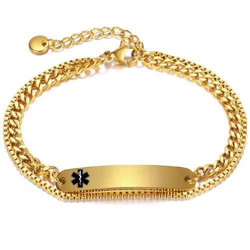 ***COI Titanium Gold Tone/Silver Medical Alert Bracelet With Steel Clasp(Length: 7.87 inches)-01942A