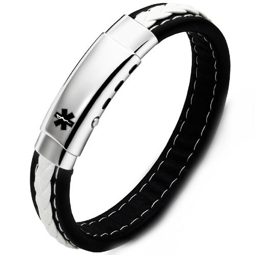 ***COI Titanium Medical Alert Genuine Leather Bracelet With Steel Clasp(Length: 8.27 inches)-01944A