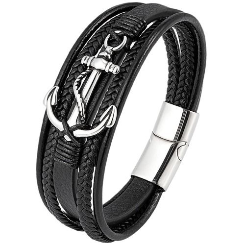 ***COI Titanium Anchor Genuine Leather Bracelet With Steel Clasp(Length: 8.27 inches)-01946A