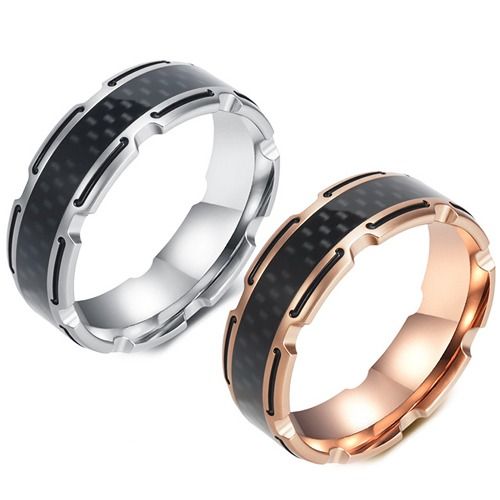 ***COI Titanium Rose/Silver Black Ring With Carbon Fiber-01949A