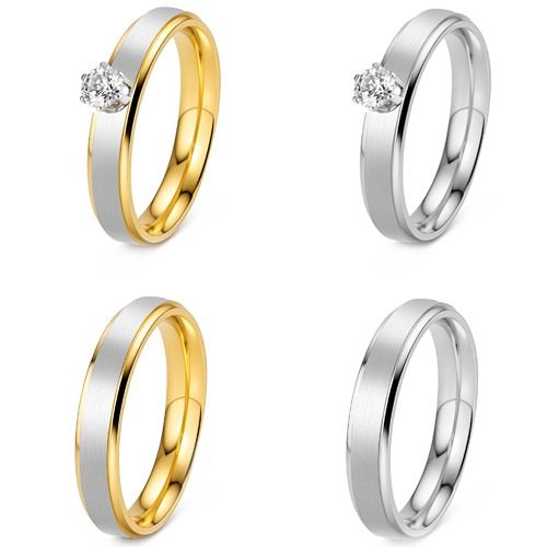 ***COI Titanium Silver/Gold Tone Silver Solitaire Ring-01958A