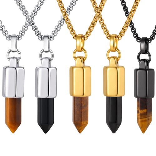 ***COI Titanium Gold Tone/Silver Tiger Eye/Black Onyx Pendant-01966A