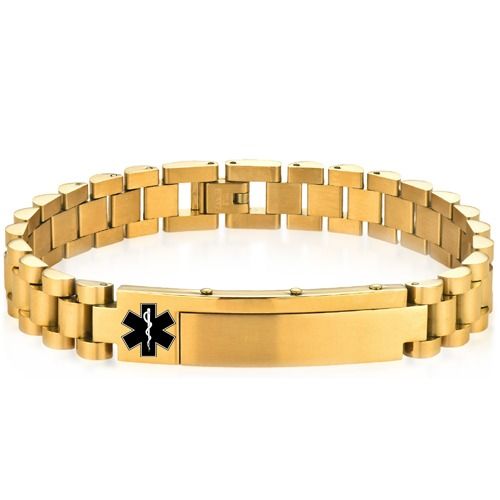 ***COI Titanium Black/Gold Tone/Silver Medical Alert Bracelet With Steel Clasp(Length: 8.85 inches)-01969A