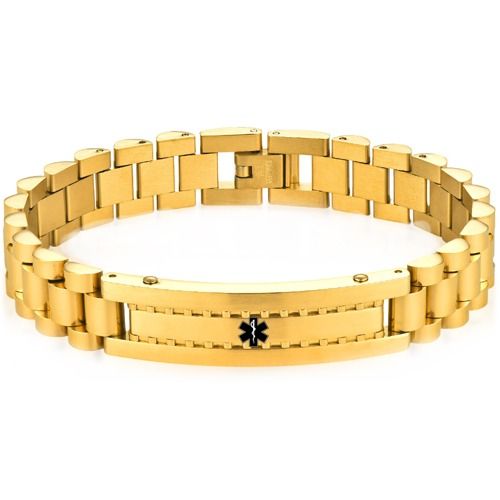 ***COI Titanium Black/Gold Tone/Silver Medical Alert Bracelet With Steel Clasp(Length: 8.27 inches)-01971A