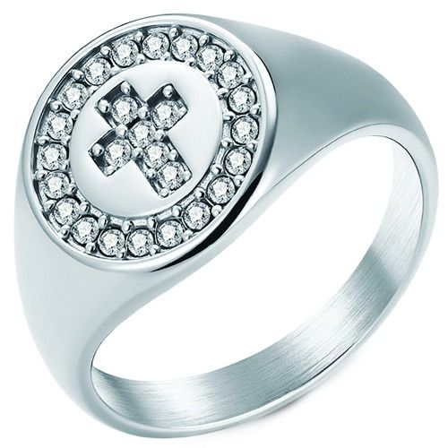 ***COI Titanium Gold Tone/Silver Cross Ring With Cubic Zirconia-01972A