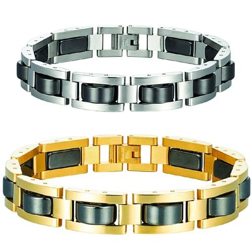 ***COI Titanium Black Gold Tone/Silver Bracelet With Steel Clasp(Length: 9.06 inches)-01976A