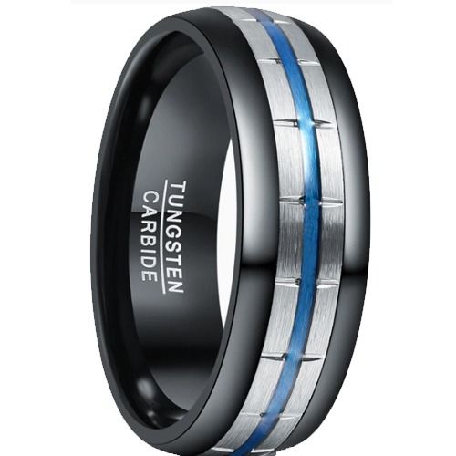 ***COI Tungsten Carbide Black Blue Silver Tire Tread Ring-01987A