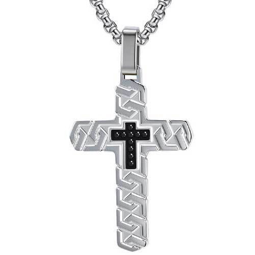 ***COI Titanium Black/Silver Black Cross Pendant-01988A