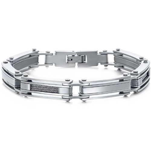 ***COI Titanium Silver/Gold Tone/Gold Tone Silver Wire Bracelet With Steel Clasp(Length: 8.78 inches)-01992A