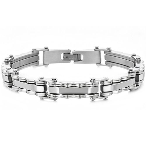 ***COI Titanium Silver/Gold Tone Silver Bracelet With Steel Clasp(Length: 8.85 inches)-01993A