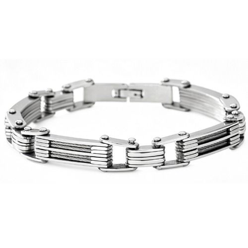 ***COI Titanium Silver/Gold Tone Silver Wire Bracelet With Steel Clasp(Length: 8.85 inches)-01995A