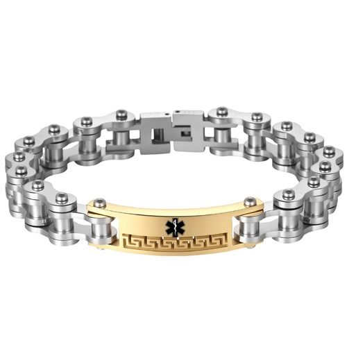 ***COI Titanium Gold Tone Silver/Gold Tone Medical Alert Bracelet With Steel Clasp(Length: 9.06 inches)-01996A