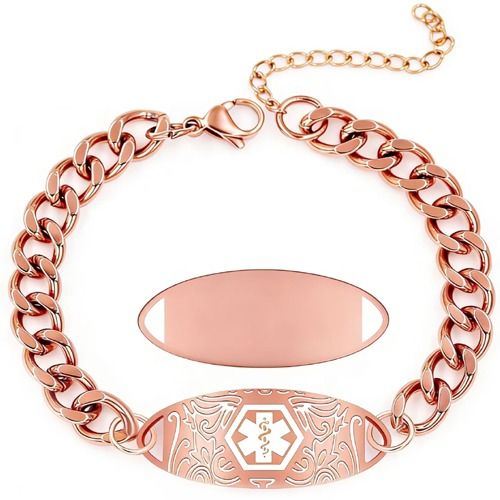 ***COI Titanium Rose/Gold Tone/Silver Medical Alert Bracelet With Steel Clasp(Length: 7.48 inches)-01997A