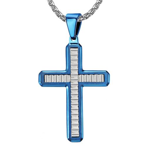 ***COI Titanium Black/Blue Silver Cross Pendant-02003A