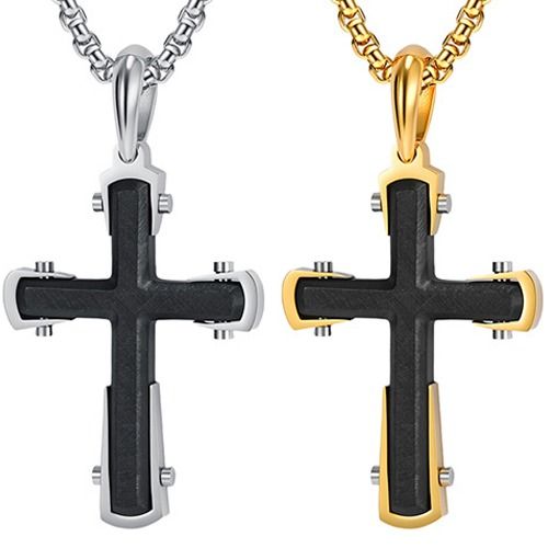 ***COI Titanium Black Gold Tone/Silver Cross Pendant-02005A