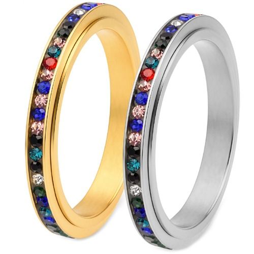 ***COI Titanium Gold Tone/Silver Rainbow Price Ring With Cubic Zirconia-02011A