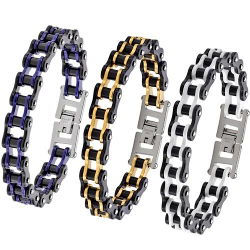***COI Titanium Black Blue/Gold Tone/White Bracelet With Steel Clasp(Length: 8.27 inches)-02017A
