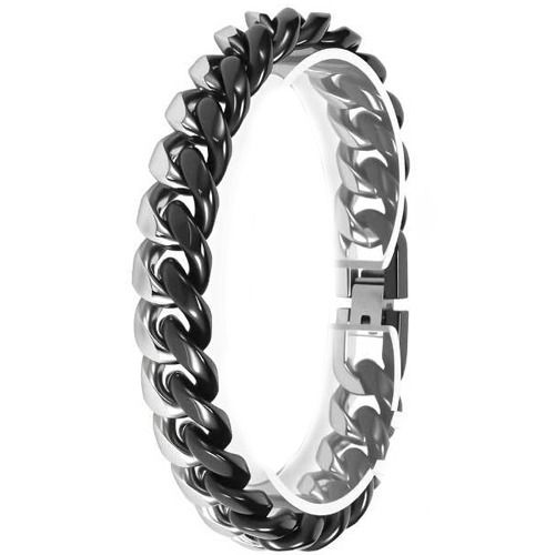 ***COI Titanium Black Silver/Silver Bracelet With Steel Clasp(Length: 7.87 inches)-02019A