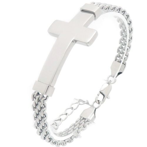 ***COI Titanium Gold Tone /Silver Cross Bracelet With Steel Clasp(Length: 7.48 inches)-02020A