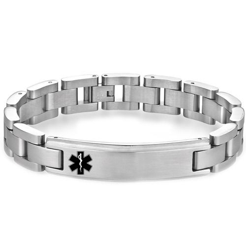 ***COI Titanium Black/Silver Medical Alert Bracelet With Steel Clasp(Length: 8.27 inches)-02021A