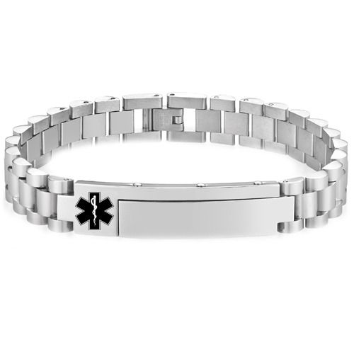 ***COI Titanium Black/Gold Tone/Silver Medical Alert Bracelet With Steel Clasp(Length: 8.85 inches)-02023A