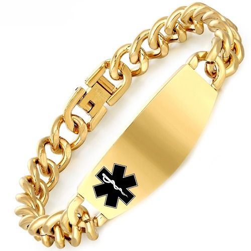 ***COI Titanium Black/Gold Tone/Silver Medical Alert Bracelet With Steel Clasp(Length: 8.66 inches)-02024A