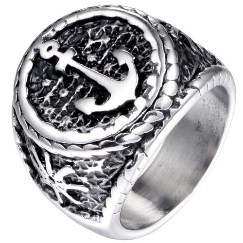****COI Titanium Black Silver Anchor Ring-02027A