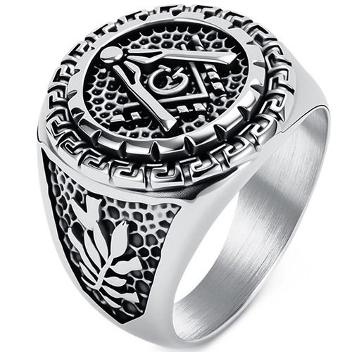 ****COI Titanium Black Silver/Gold Tone Silver/Black Masonic Freemason Ring-02028A
