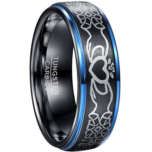 ****COI Tungsten Carbide Black Blue Mo Anam Cara Celtic Step Edges Ring-02029A