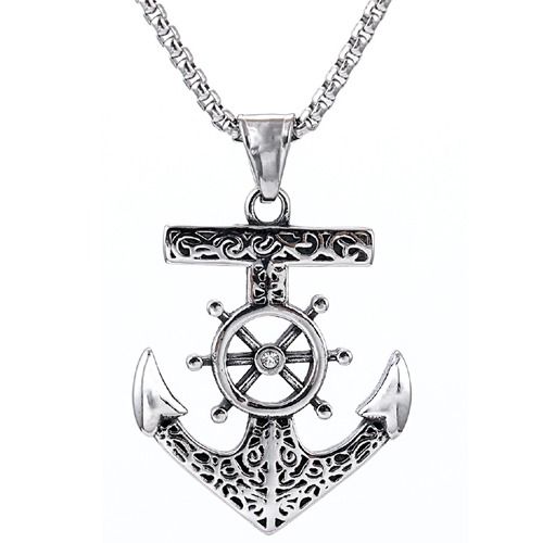 ****COI Titanium Black Silver Anchor Pendant-02032A