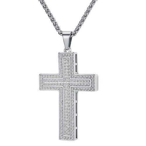 ****COI Titanium Gold Tone/Silver Cross Pendant With Cubic Zirconia-02034A