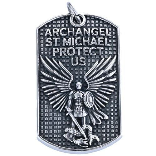 ****COI Titanium Black Silver St Michael Protect Us Pendant-02036A