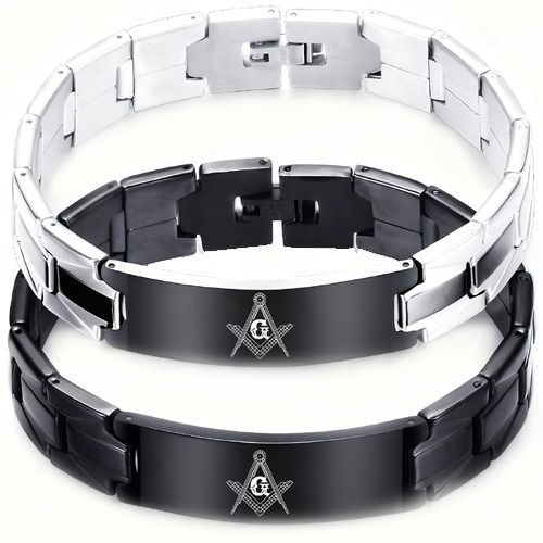 ****COI Titanium Black/Black Silver Masonic Freemason Bracelet With Steel Clasp(Length: 7.87 inches)-02040A