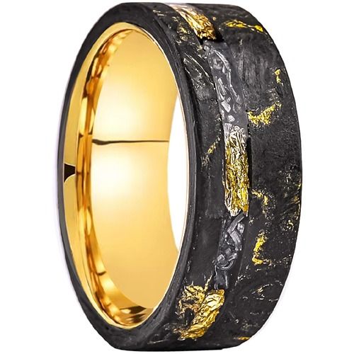 ****COI Tungsten Carbide Black Gold Tone Meteorite & Gold Foil Ring-02052A