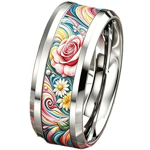 ****COI Titanium Floral Beveled Edges Ring-02054A