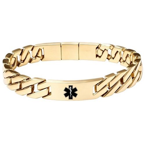****COI Titanium Black/Gold Tone/Silver Medical Alert Bracelet With Steel Clasp(Length: 8.27 inches)-02056A