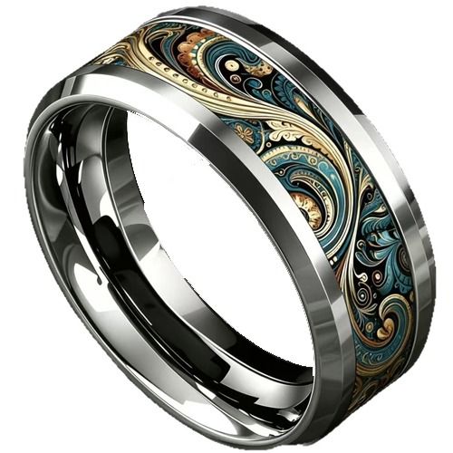 ****COI Titanium Camouflage Celtic Beveled Edges Ring-02058A