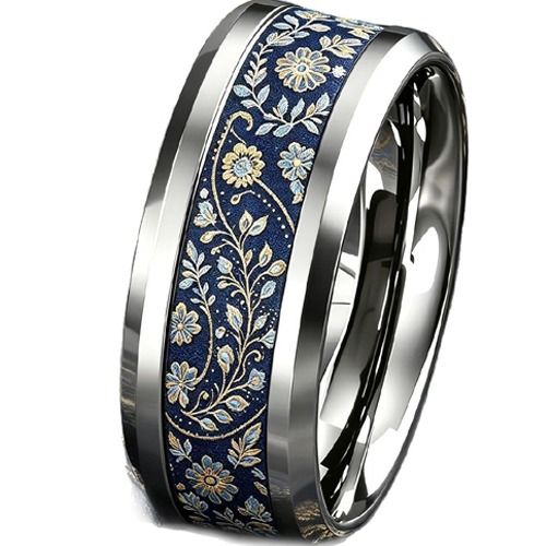 ****COI Titanium Floral & Leaves Beveled Edges Ring-02065A